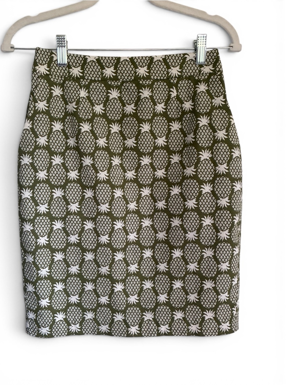 Boden Gabriella Pineapple Print Olive Retro Chic Summer Green Pencil Skirt Sz 2P
